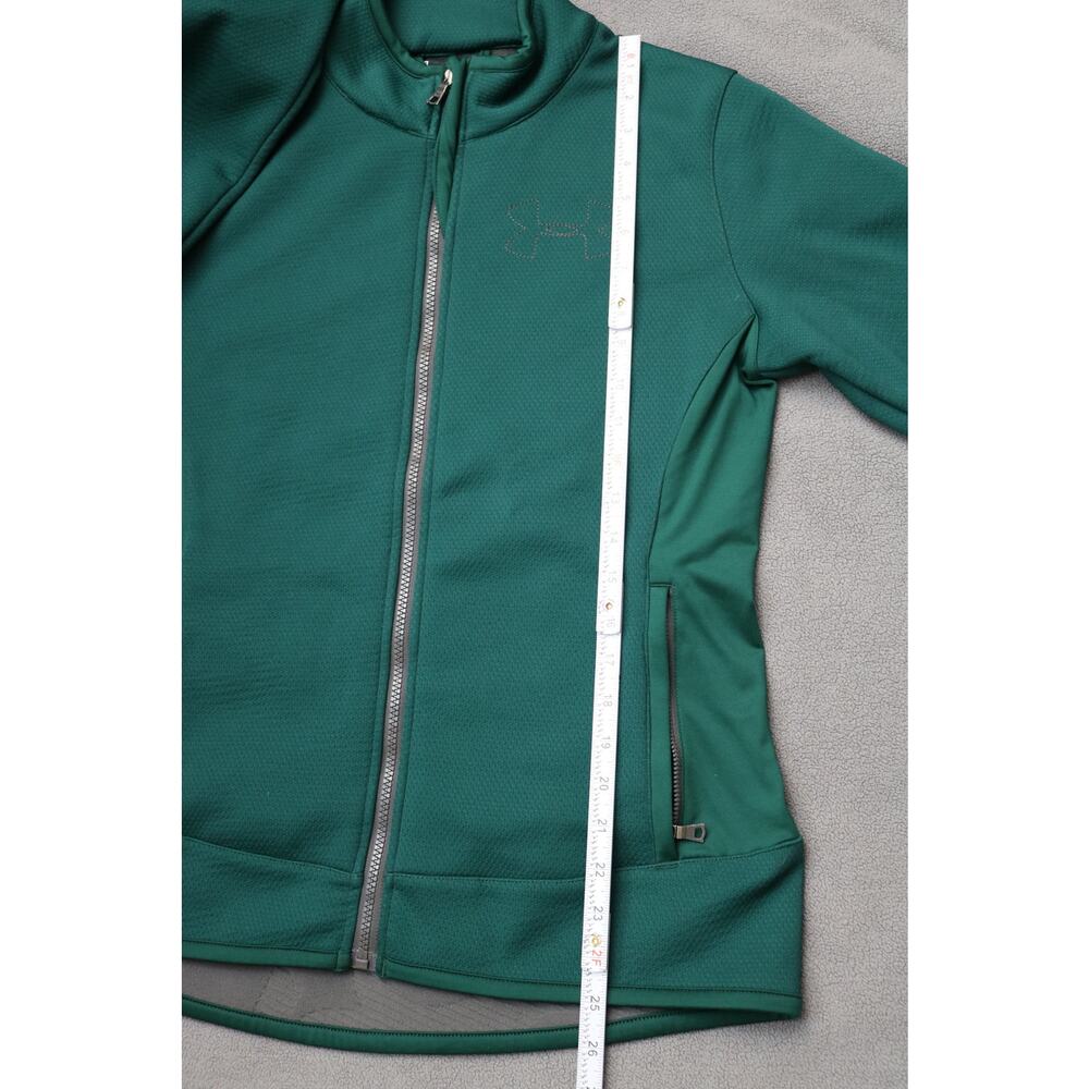 Under Armour Fitted Sweater Womens Medium Green Full Zip Mock Neck Elastic Pocke - Picture 3 of 16